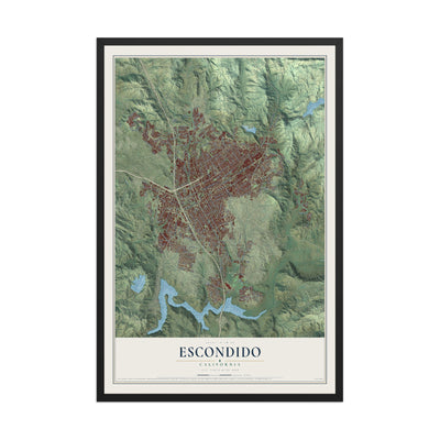 Map of Escondido, California, 12 x 18 inch print in a black wood frame