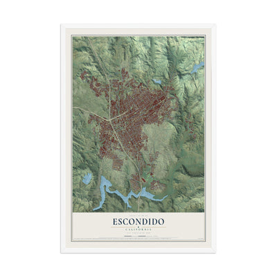 Map of Escondido, California, 12 x 18 inch print in a white wood frame