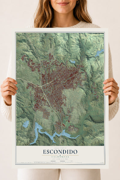 Map of Escondido, California, 18 x 24 inch unframed archival matte print