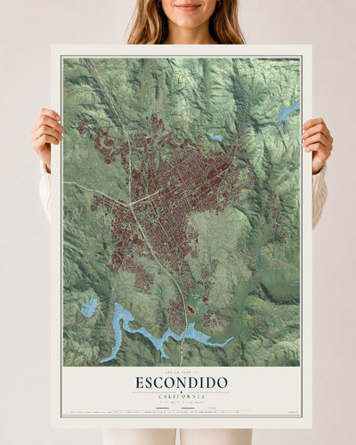 Map of Escondido, California, 24 x 36 inch unframed archival matte print