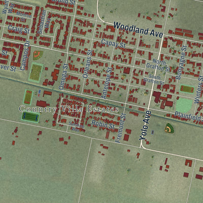 Close-up of the map of Esparto, California print showing street and building detail