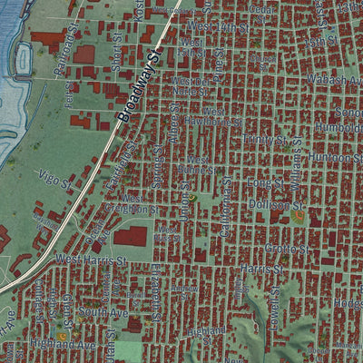 Close-up of the map of Eureka, California print showing street and building detail