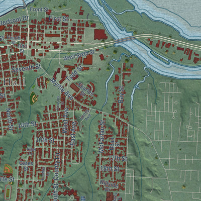 Second close-up of the map of Eureka, California print showing more streets and buildings