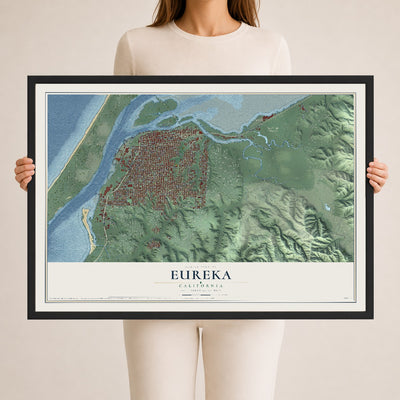 Map of Eureka, California, 24 x 36 inch print in a black wood frame