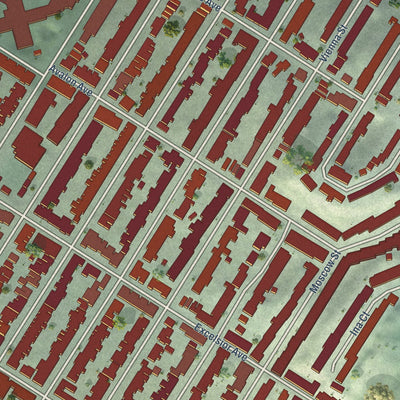 Close-up of the map of Excelsior, California print showing street and building detail