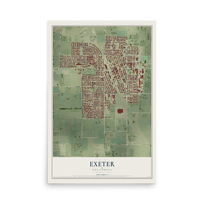 Map of Exeter, California, 12 x 18 inch unframed archival matte print