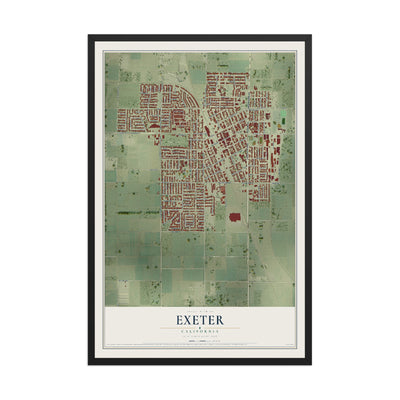 Map of Exeter, California, 12 x 18 inch print in a black wood frame