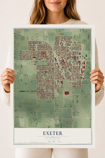 Map of Exeter, California, 18 x 24 inch unframed archival matte print