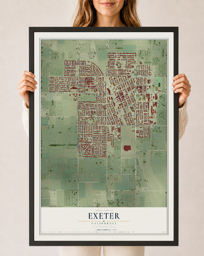 Map of Exeter, California, 24 x 36 inch print in a black wood frame