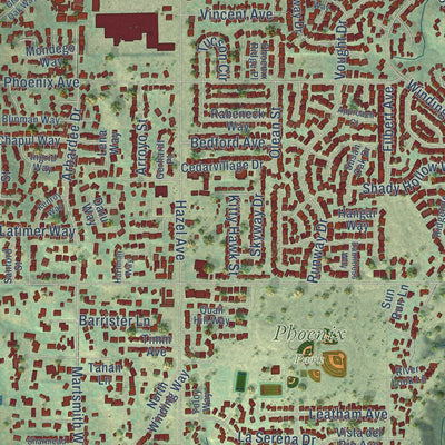 Close-up of the map of Fair Oaks, California print showing street and building detail