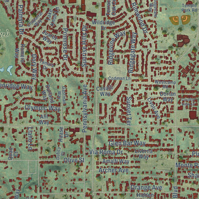 Second close-up of the map of Fair Oaks, California print showing more streets and buildings