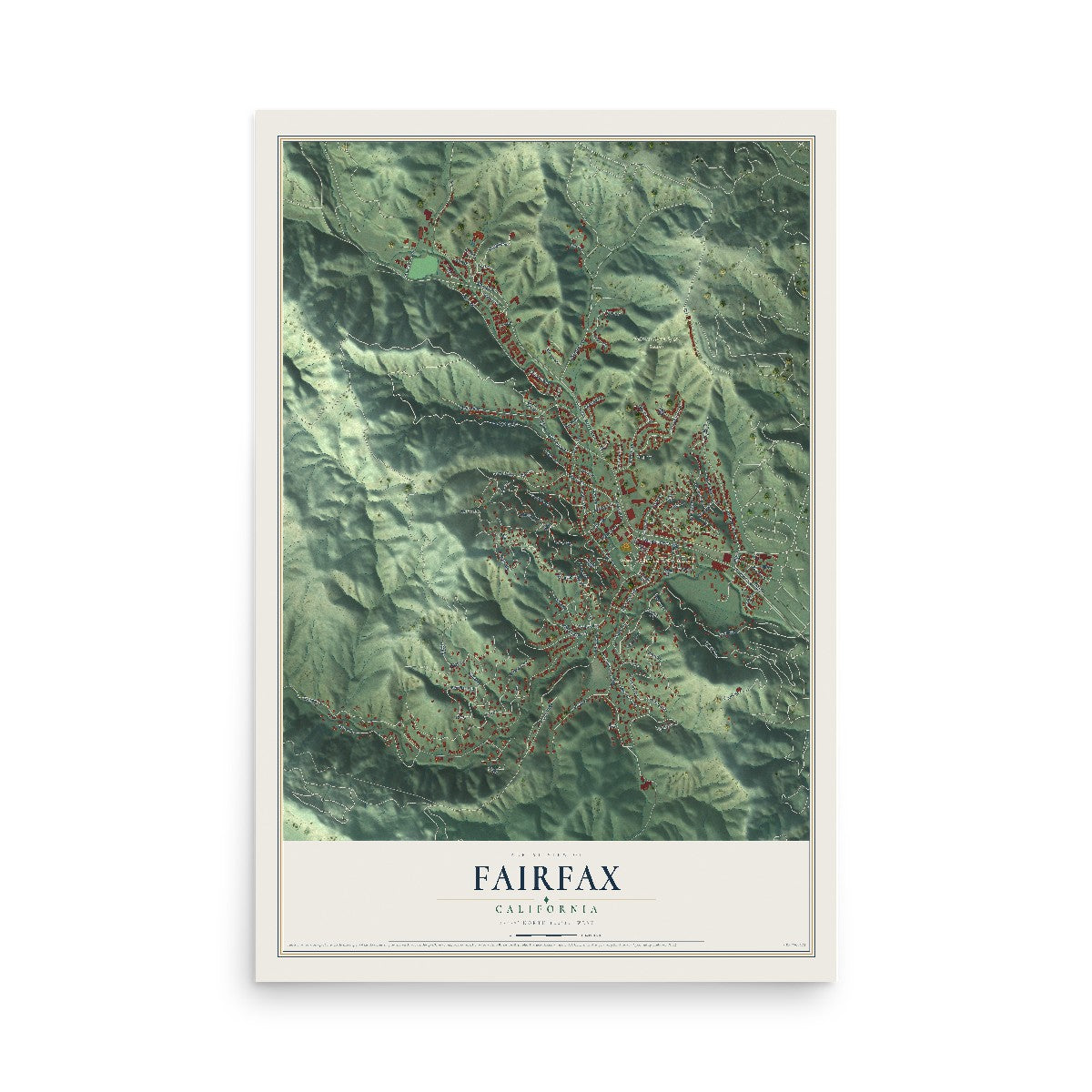 Map of Fairfax, California, 12 x 18 inch unframed archival matte print