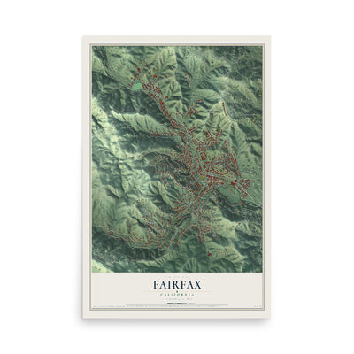 Map of Fairfax, California, 12 x 18 inch unframed archival matte print