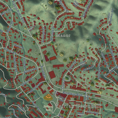 Close-up of the map of Fairfax, California print showing street and building detail