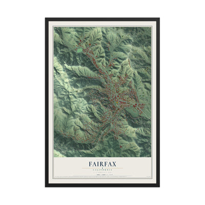 Map of Fairfax, California, 12 x 18 inch print in a black wood frame