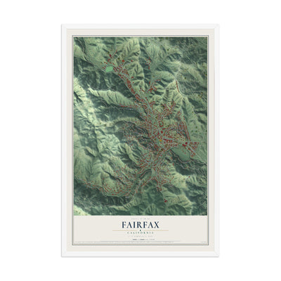 Map of Fairfax, California, 12 x 18 inch print in a white wood frame