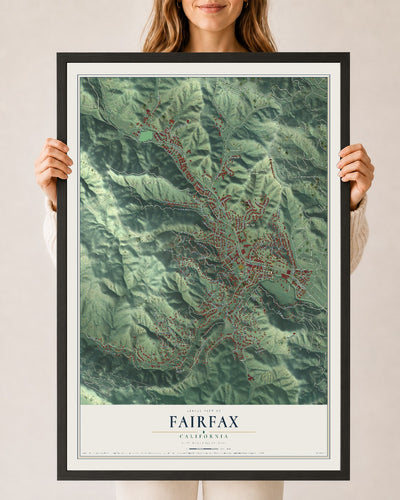 Map of Fairfax, California, 24 x 36 inch print in a black wood frame