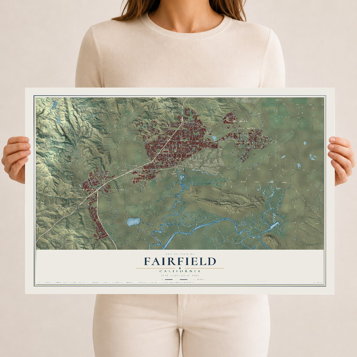 Map of Fairfield, California, 12 x 18 inch unframed archival matte print