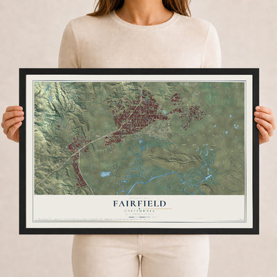Map of Fairfield, California, 12 x 18 inch print in a black wood frame