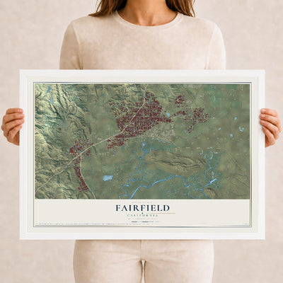 Map of Fairfield, California, 12 x 18 inch print in a white wood frame