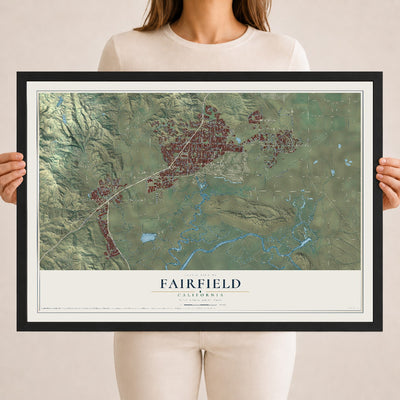 Map of Fairfield, California, 18 x 24 inch print in a black wood frame
