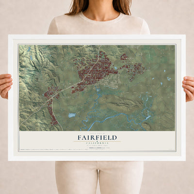 Map of Fairfield, California, 18 x 24 inch print in a white wood frame