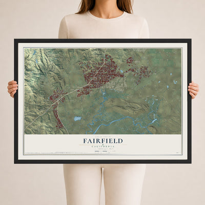 Map of Fairfield, California, 24 x 36 inch print in a black wood frame
