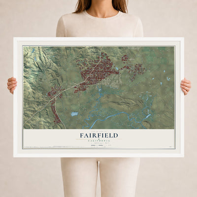 Map of Fairfield, California, 24 x 36 inch print in a white wood frame