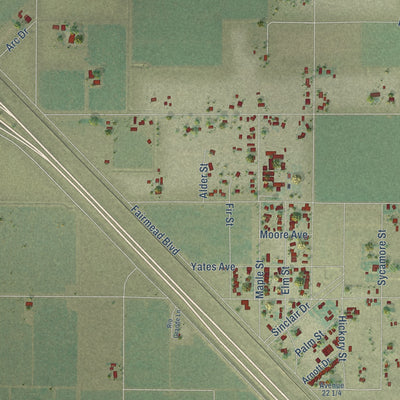 Close-up of the map of Fairmead, California print showing street and building detail