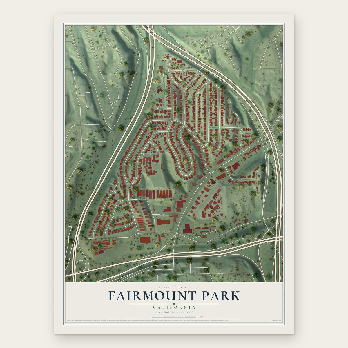 Fairmount Park, California map print, the full design