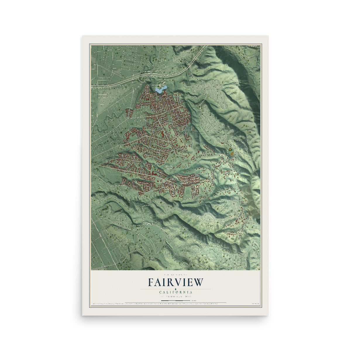 Map of Fairview, California, 12 x 18 inch unframed archival matte print