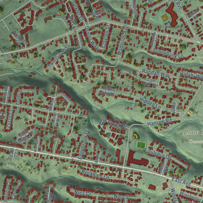 Close-up of the map of Fairview, California print showing street and building detail