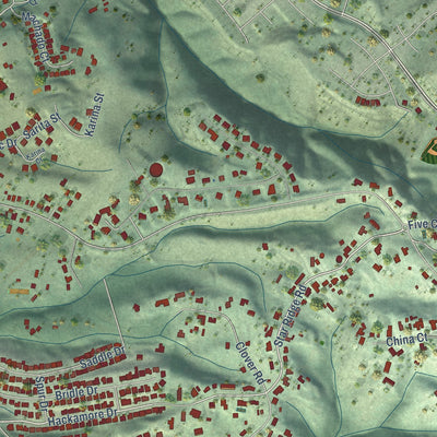 Second close-up of the map of Fairview, California print showing more streets and buildings