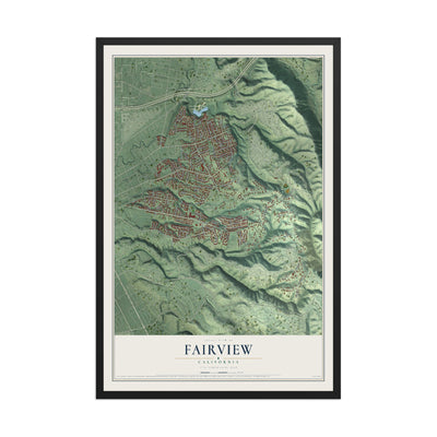 Map of Fairview, California, 12 x 18 inch print in a black wood frame