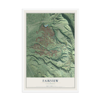 Map of Fairview, California, 12 x 18 inch print in a white wood frame