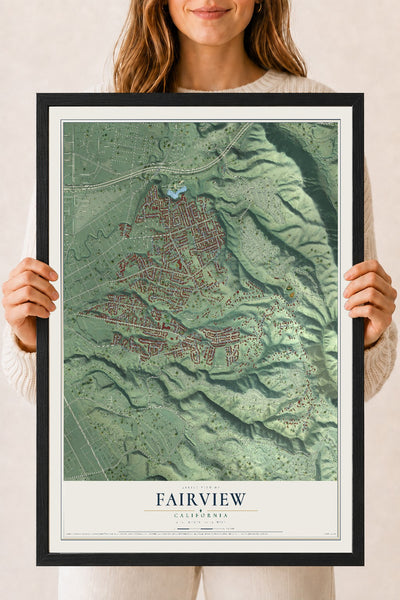 Map of Fairview, California, 18 x 24 inch print in a black wood frame