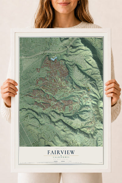 Map of Fairview, California, 18 x 24 inch print in a white wood frame
