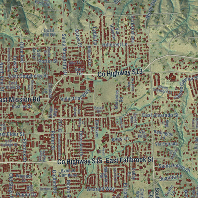 Close-up of the map of Fallbrook, California print showing street and building detail