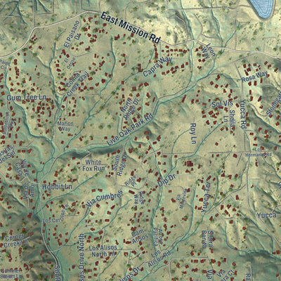 Second close-up of the map of Fallbrook, California print showing more streets and buildings
