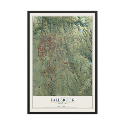 Map of Fallbrook, California, 12 x 18 inch print in a black wood frame