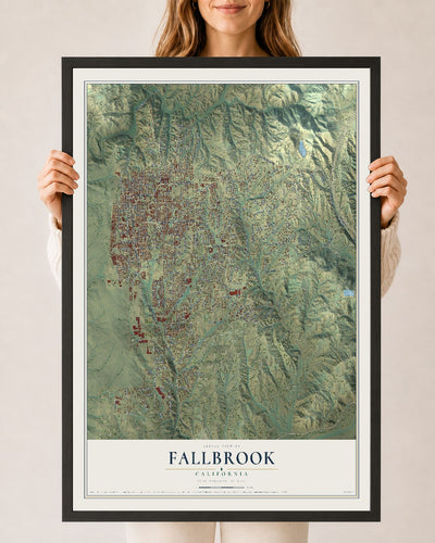 Map of Fallbrook, California, 24 x 36 inch print in a black wood frame