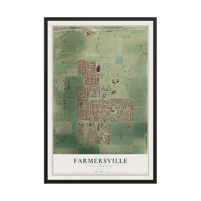 Map of Farmersville, California, 12 x 18 inch print in a black wood frame
