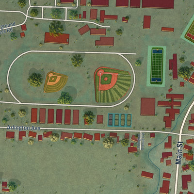 Second close-up of the map of Ferndale, California print showing more streets and buildings
