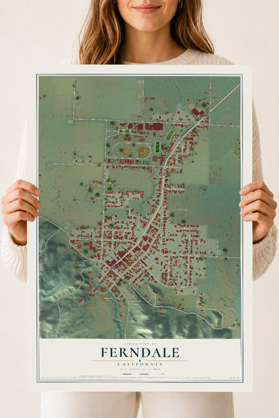 Map of Ferndale, California, 18 x 24 inch unframed archival matte print