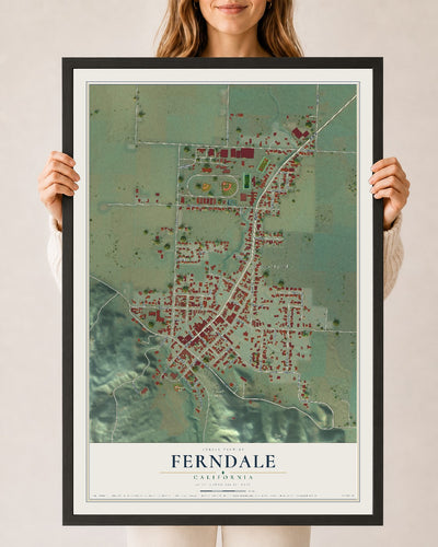 Map of Ferndale, California, 24 x 36 inch print in a black wood frame