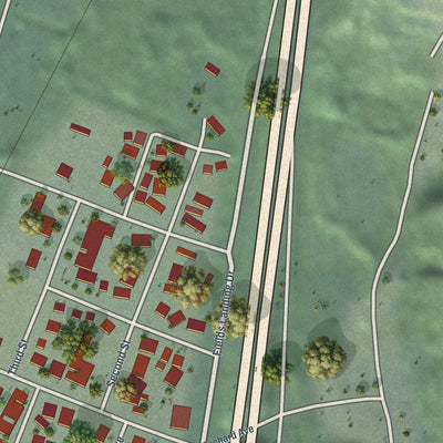 Close-up of the map of Fields Landing, California print showing street and building detail