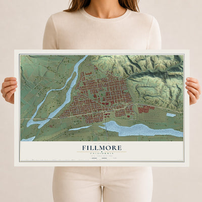 Map of Fillmore, California, 12 x 18 inch unframed archival matte print