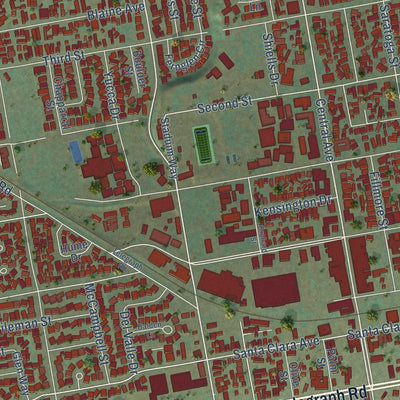 Close-up of the map of Fillmore, California print showing street and building detail