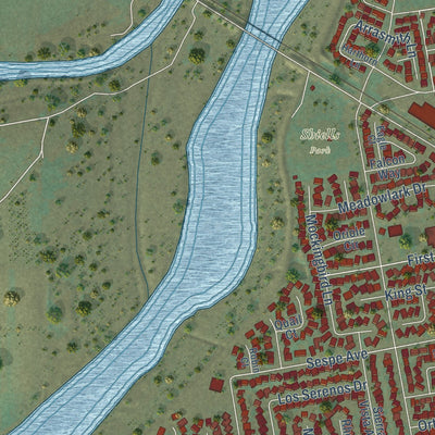 Second close-up of the map of Fillmore, California print showing more streets and buildings