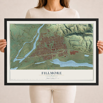 Map of Fillmore, California, 18 x 24 inch print in a black wood frame